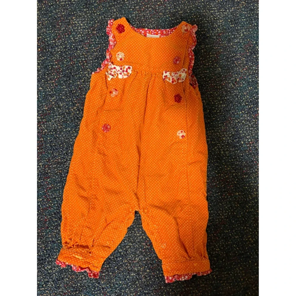 Gymboree Girls Orange Corduroy Polka Dot Floral Jumpsuit Vintage Y2K 3-6 Months